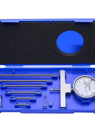 Depth Gauge, Depth Micrometer 0-22 inch Measuring Range, 0.001" Resolution, with 4 Anvils & 6 Standard Rods, Precision Easy to Read Mechanical Tool for Measuring Groove, Step, Hole