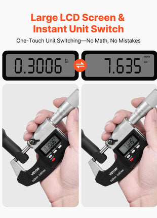 Micrometer Set, Digital Outside Micrometer 0-1 inch Measuring Range, 0.00005" Resolution, Ultra-Precision 0.0001 Accuracy, LCD Screen, in/mm Switch, Carbide Tip, with Protective Case