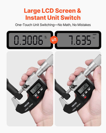 Micrometer Set, Digital Outside Micrometer 0-1 inch Measuring Range, 0.00005" Resolution, Ultra-Precision 0.0001 Accuracy, LCD Screen, in/mm Switch, Carbide Tip, with Protective Case