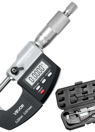 Micrometer Set, Digital Outside Micrometer 0-1 inch Measuring Range, 0.00005" Resolution, Ultra-Precision 0.0001 Accuracy, LCD Screen, in/mm Switch, Carbide Tip, with Protective Case