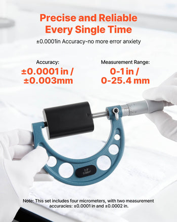 4 PCS Micrometer Set, 0-1"/1-2"/2-3"/3-4" Machinist Outside Micrometer, Ultra-Precision 0.0001 Accuracy, Professional Machinist Tools with Protective Case, for Metalworking & Engineering