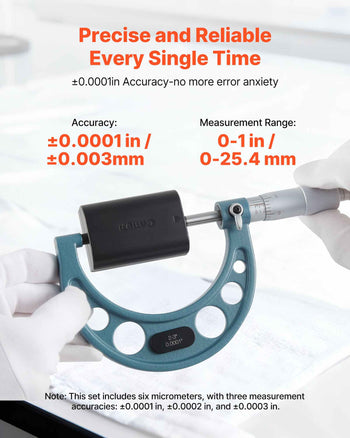 6 PCS Micrometer Set, 0-1"/1-2"/2-3"/3-4"/4-5"/5-6" Machinist Outside Micrometer, Precision 0.0001 Accuracy, Professional Machinist Tools with Protective Case, for Metalworking & Engineering