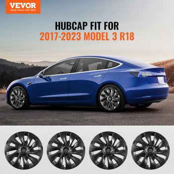 Wheel Rim Cover Hubcaps, 18 in, 2017-2023 Model 3 Fully Fit Hubcap with Snap, Guard Tape & Valve Nozzle Hole, ABS & PC Hubcap with High Rigidity & Less Wind Drag, Fits for All Weather Use