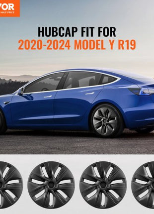 Wheel Rim Cover Hubcaps, 19 in, 2020-2023 Model Y Fully Fit Hubcap with Snap, Guard Tape & Valve Nozzle Hole, ABS & PC Hubcap with High Rigidity & Less Wind Drag, Fits for All Weather Use