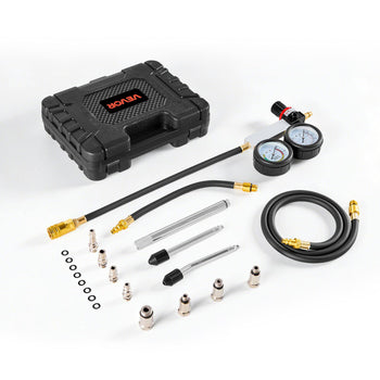 Engine Cylinder Compression Tester Kit, Pressure Gauge Range of 0-100 PSI, Automotive Leak Down Tester Kit with 4 Adapters, 2 Metal Tubes, Pressure Check & Leakage Rate Test on Cars, Motorcycles