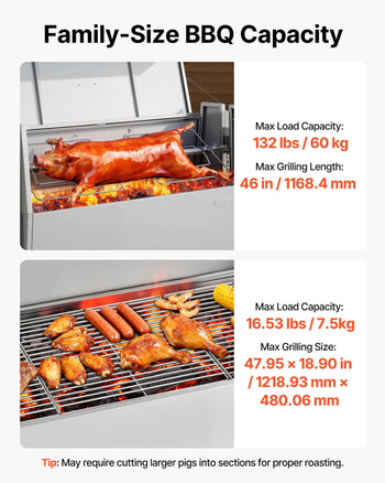 Rotisserie Grill 38W BBQ Outdoor Pig & Lamb Spit Roaster, Charcoal Spit Roaster with 132 LBS Capacity, Wheels & 4-Level Height, Stainless Steel Rotisserie Grill Kit for Camping Outdoor Parties