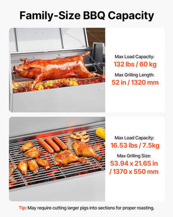 Rotisserie Grill 38W BBQ Outdoor Pig & Lamb Spit Roaster, Charcoal Spit Roaster with 132 LBS Capacity, Wheels & 4-Level Height, Stainless Steel Electric Rotisserie Grill Kit for Camping Outdoor