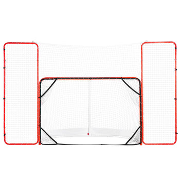 Hockey Goal with Backstop and Targets, Street Steel Hockey Net, 72" Pro Hockey Training Goal Set, Portable Indoor Outdoor Hockey Goal with Net, Easy Assemble, White/Red