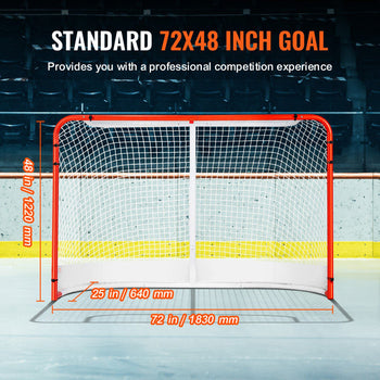Street Hockey Net, Indoor Outdoor Steel Hockey Goal, Official Regulation Pro Hockey Training Goal Set, Portable Hockey Goal with Net, Easy Assemble, 72" x 48", White/Red