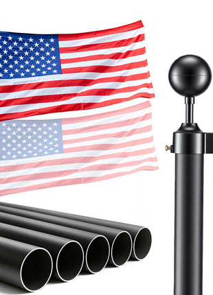 Flag Pole, 16ft Heavy Duty Sectional Flagpole Kit for Outside House In Ground, Extra Thick Outdoor Aluminum Flagpole Kit with 3x5 American Flag for Yard, Residential or Commercial Use, Black