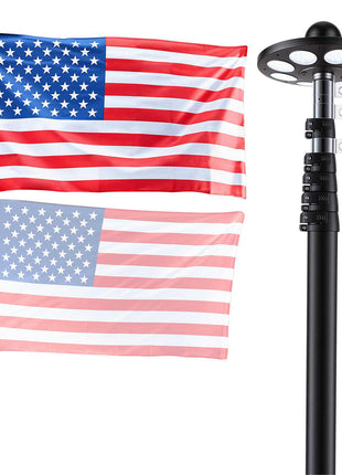 Flag Pole, 25ft Heavy Duty Telescopic Flagpole Kit with 136 LED Solar Light for Outside House In Ground, Outdoor Aluminum Flagpole with 3x5 American Flag for Yard, Residential, Commercial, Black