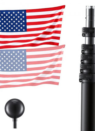 Flag Pole, 30ft Heavy Duty Telescopic Flagpole Kit for Outside House In Ground, Extra Thick Outdoor Aluminum Flagpole Kit with 3x5 American Flag for Yard, Residential or Commercial Use, Black