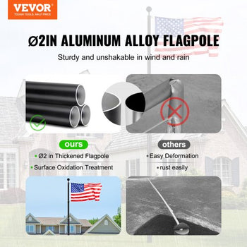25FT Telescoping Flag pole Kit, Heavy Duty Aluminum Alloy in Ground Flag Poles for Outside, 3 Display Modes Flagpole with 3x5 American Flag, Professional Accessories, Black