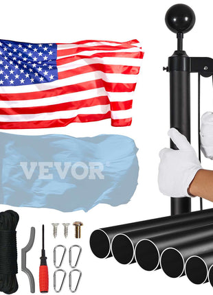 30FT Sectional Flag pole Kit, Heavy Duty Aluminum Alloy in Ground Flag poles for Outside, 3 Display Modes Flagpole with 3x5 American Flag, Professional Accessories, Black