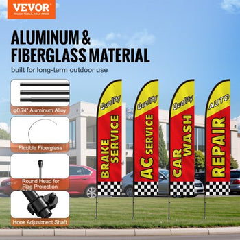 Auto Repair Advertising Feather Flag with Pole Kit, Advertising Flags for Business Outside, Includes 4 Banner Flags, 4 Poles, 4 Ground Stakes, Swooper Flags for Businesses 16.3 FT