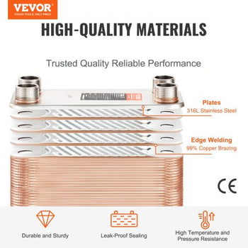 Heat Exchanger, 5"x 12" 50 Plates Brazed Plate Heat Exchanger, Copper/316L Stainless Steel Water To Water Heat Exchanger For Floor Heating, Water Heating, Snow Melting, Beer Cooling