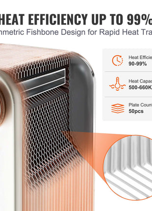 Heat Exchanger, 5"x 12" 50 Plates Brazed Plate Heat Exchanger, Copper/316L Stainless Steel Water To Water Heat Exchanger For Floor Heating, Water Heating, Snow Melting, Beer Cooling