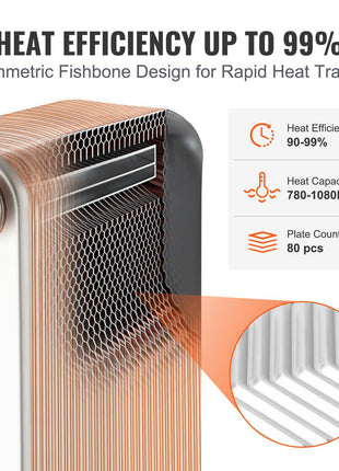 Heat Exchanger, 5"x 12" 80 Plates Brazed Plate Heat Exchanger, Copper/316L Stainless Steel Water To Water Heat Exchanger For Floor Heating, Water Heating, Snow Melting, Beer Cooling