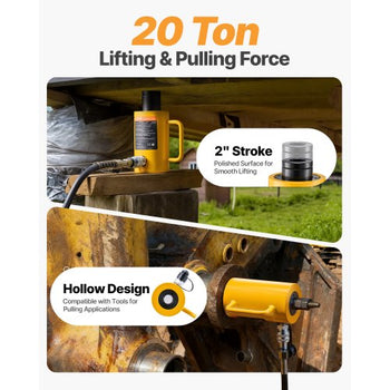 20T 2Inch Hydraulic Cylinder Jack Hollow Single Acting Hydraulic Ram Cylinder 50mm Hydraulic Lifting Cylinders (20T 2Inch Hollow)