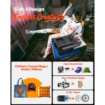 Hybrid Heat Press, 15 x 15 inch, 5-in-1 Multifunction, Heat Up Fast and Even, All-New Patented Design, Easy to Control, Sublimation Press Machine for T-shirts/Mugs/Tumblers/Caps/Plates, Black