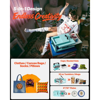 Hybrid Heat Press, 15 x 15 inch, 5-in-1 Multifunction, Heat Up Fast and Even, All-New Patented Design, Easy to Control, Sublimation Press Machine for T-shirts/Tumblers/Caps/Plates, Light Green