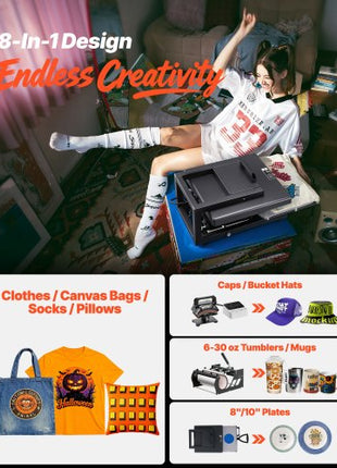 Hybrid Heat Press, 15 x 15 inch, 8-in-1 Multifunction, Heat Up Fast and Even, All-New Patented Design, Easy to Control, Sublimation Press Machine for T-shirts/Mugs/Tumblers/Caps/Plates, Black