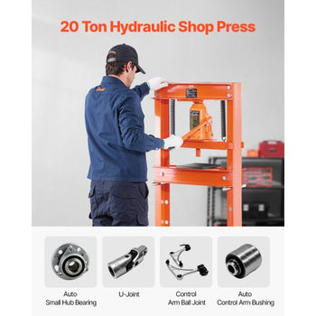 Hydraulic Shop Press, 20 T H-Frame Shop Press with Press Plate & Triangular Support, Stable Garage Floor Adjustable Hydraulic Press with Relief Valve, Fit for Bending, Straightening & Stamping