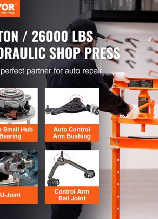 Hydraulic Shop Press, 12 Ton H-Frame Hydraulic Garage/Shop Floor Press, Adjustable Shop Press with Press Plates, Heavy Duty Hydraulic Press for Garage, Shop, Workshop