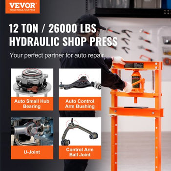 Hydraulic Shop Press, 12 Ton H-Frame Hydraulic Garage/Shop Floor Press, Adjustable Shop Press with Press Plates, Heavy Duty Hydraulic Press for Garage, Shop, Workshop