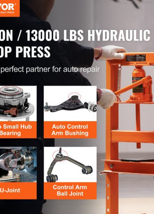 Hydraulic Shop Press, 6 Ton H-Frame Hydraulic Garage/Shop Floor Press, Adjustable Shop Press with Press Plates, Heavy Duty Hydraulic Press for Garage, Shop, Workshop