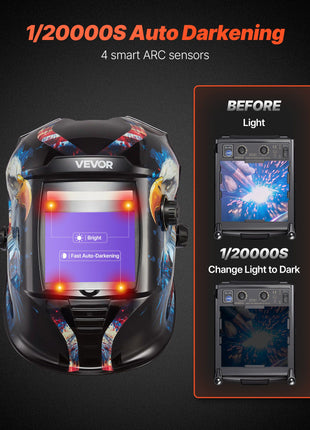 Welding Helmet Auto Darkening, 3.94" x 3.15" True Color Welding Hood, 1/1/1/1 Solar-Powered Welder Mask 4 Arc Sensors, Wide Shade 4/5-9/9-13 for TIG MIG ARC Weld Grinding Cutting - METIS Series