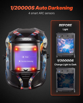 Welding Helmet Auto Darkening, 3.94" x 3.15" True Color Welding Hood, 1/1/1/1 Solar-Powered Welder Mask 4 Arc Sensors, Wide Shade 4/5-9/9-13 for TIG MIG ARC Weld Grinding Cutting - METIS Series