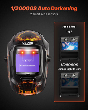 Welding Helmet Auto Darkening, 3.66" x 1.69" True Color Welding Hood, Solar-Powered Welder Mask 2 Arc Sensors, Shade 4/9-13 for TIG MIG ARC Weld Grinding - CRIUS Series (Yellow Flame Pattern)
