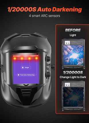 Welding Helmet Auto Darkening, 3.94" x 3.74" True Color Welding Hood, 1/1/1/1 Solar-Powered Welder Mask 4 Arc Sensors, Wide Shade 4/5-9/9-13 for TIG MIG ARC Weld Grinding Cutting - METIS Series