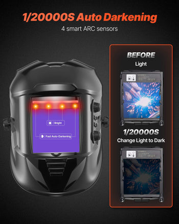 Welding Helmet Auto Darkening, 3.94" x 3.74" True Color Welding Hood, 1/1/1/1 Solar-Powered Welder Mask 4 Arc Sensors, Wide Shade 4/5-9/9-13 for TIG MIG ARC Weld Grinding Cutting - METIS Series