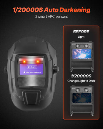 Welding Helmet Auto Darkening, 3.66" x 1.69" True Color Welding Hood, Solar Powered Welder Mask 2 Arc Sensors, Shade 4/9-13 for TIG MIG ARC Weld Grinding - CRIUS Series (Matte Black)