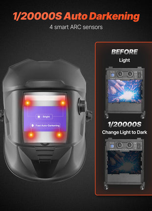 Welding Helmet Auto Darkening, 3.94" x 2.34" True Color Welding Hood, Solar-Powered Welder Mask with 4 Arc Sensors, Wide Shade 4/5-9/9-13 for TIG MIG ARC Weld Grinding Cutting - METIS Series