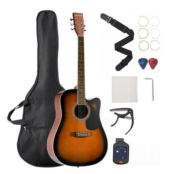 41 in Cutway Acoustic Guitar, 6-String, Sunburst Solid Spruce Top Guitar, Beginner Bundle with Gig Bag, Tuner, Strap, Steel Strings, Picks, Capo, Rosewood Fingerboard, for Fingerstyle Solo Jazz