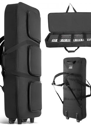 61 Key Keyboard Case, 40.9 x 16.9 x 5.1 in Interior, Padded Rolling Piano Case with Wheels, Sturdy Handle, 3-Pocket Storage, Gig Bag with Smooth Wheels, for 88 Note Keyboards and Electric Pianos
