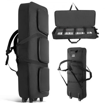 61 Key Keyboard Case, 40.9 x 16.9 x 5.1 in Interior, Padded Rolling Piano Case with Wheels, Sturdy Handle, 3-Pocket Storage, Gig Bag with Smooth Wheels, for 88 Note Keyboards and Electric Pianos