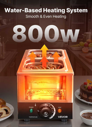 Chocolate Melting Machine, 2 Tanks 9 Lbs Choc Commercial Melter, 800W High Power, Water Bath Heating System, Stainless Steel Body, 86℉- 185℉ Temp Range, Chocolate Warmer for Cheese Milk