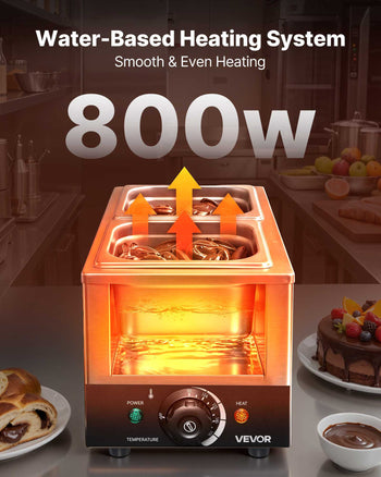 Chocolate Melting Machine, 2 Tanks 9 Lbs Choc Commercial Melter, 800W High Power, Water Bath Heating System, Stainless Steel Body, 86℉- 185℉ Temp Range, Chocolate Warmer for Cheese Milk