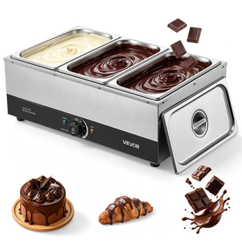 Chocolate Melting Machine, 3 Tanks 27 Lbs Choc Commercial Melter, 1200W High Power, Water Bath Heating System, Stainless Steel Body, 86℉- 185℉ Temp Range, Chocolate Warmer for Cheese Milk