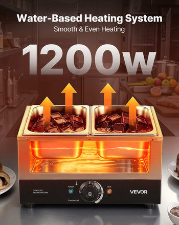 Chocolate Melting Machine, 2 Tanks 17.6 Lbs Choc Commercial Melter, 1200W High Power, Water Bath Heating System, Stainless Steel Body, 86℉- 185℉ Temp Range, Chocolate Warmer for Cheese Milk