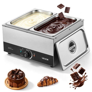 Chocolate Melting Machine, 2 Tanks 17.6 Lbs Choc Commercial Melter, 1200W High Power, Water Bath Heating System, Stainless Steel Body, 86℉- 185℉ Temp Range, Chocolate Warmer for Cheese Milk