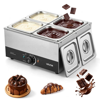 Chocolate Melting Machine, 4 Tanks 17.6 Lbs Choc Commercial Melter, 1200W High Power, Water Bath Heating System, Stainless Steel Body, 86℉- 185℉ Temp Range, Chocolate Warmer for Cheese Milk