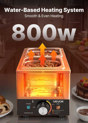 Chocolate Melting Machine, 3 Cook Modes, 2 Tanks 9 Lbs Choc Melter, 86℉ - 230℉, 3 Cook Modes, 800W Power, Water Bath Heat System, 1/6 x 2 Pans, Stainless Steel, Cheese Warmer, Commercial & Home