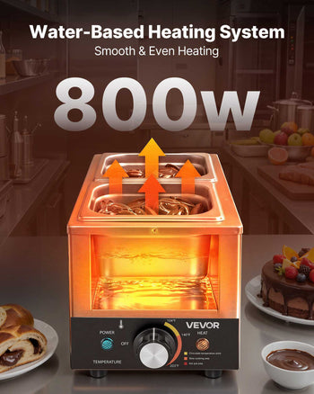 Chocolate Melting Machine, 3 Cook Modes, 2 Tanks 9 Lbs Choc Melter, 86℉ - 230℉, 3 Cook Modes, 800W Power, Water Bath Heat System, 1/6 x 2 Pans, Stainless Steel, Cheese Warmer, Commercial & Home