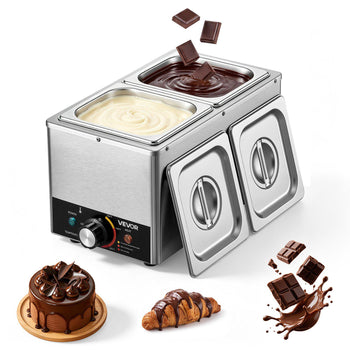 Chocolate Melting Machine, 3 Cook Modes, 2 Tanks 9 Lbs Choc Melter, 86℉ - 230℉, 3 Cook Modes, 800W Power, Water Bath Heat System, 1/6 x 2 Pans, Stainless Steel, Cheese Warmer, Commercial & Home