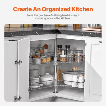 31.5" Kidney Shaped Chrome Corner Organizer, 360° Rotatble Kitchen Base Cabinet Blind Corner, 2 Tier Height Adjustable Storage Rack, Carbon Steel Lazy Susan Replacement Shelf for Cabinet Corner